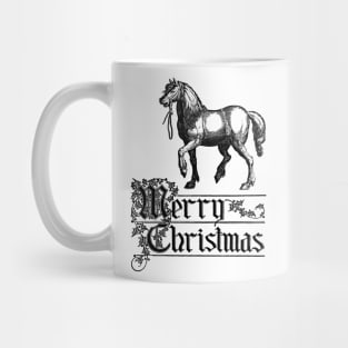 Merry Christmas with Horse Antique Vintage Illustration Mug